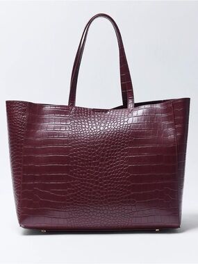 Croc-Embossed Faux Leather Tote Bag in Deep Plum